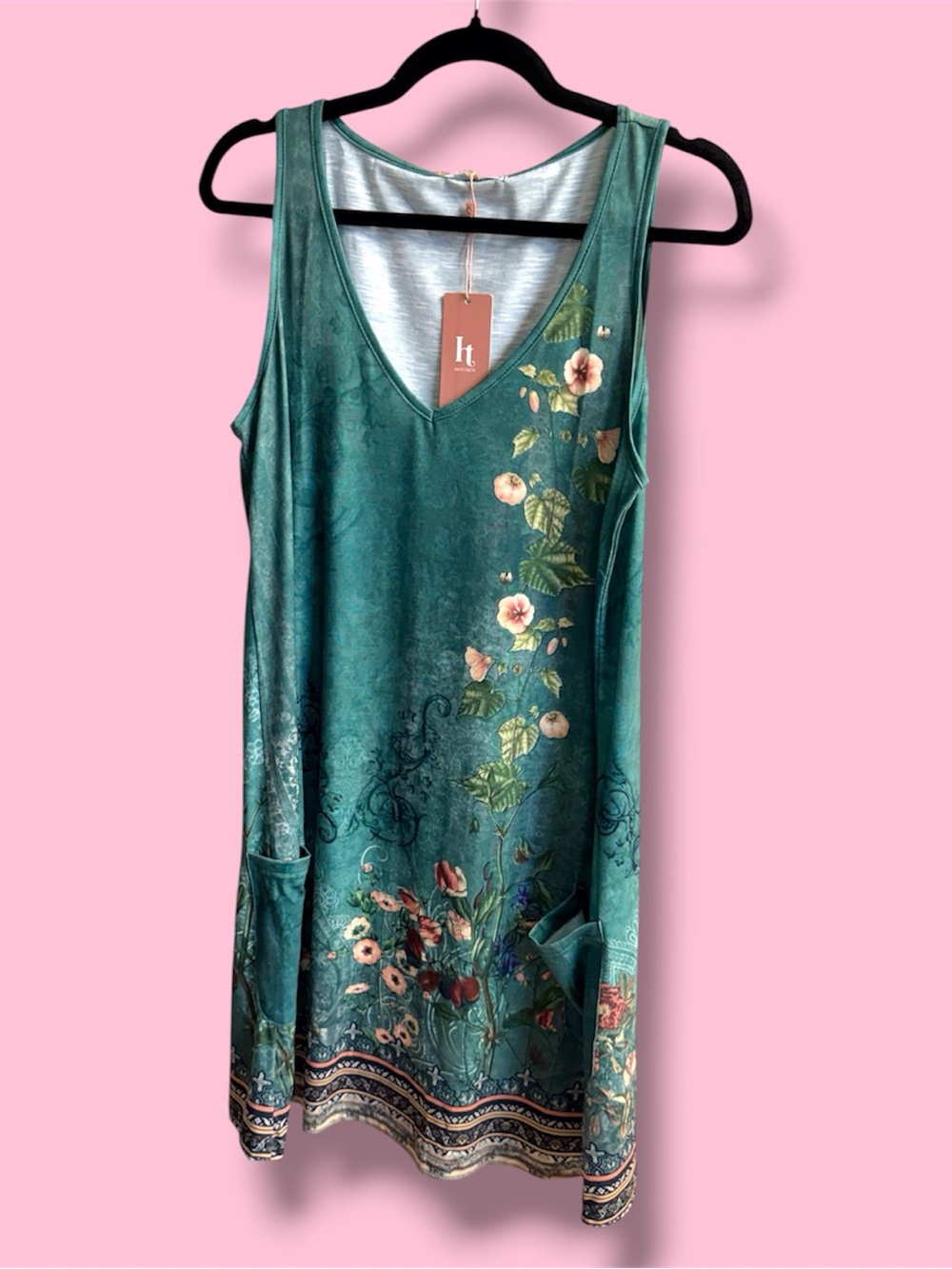 Teal Floral V-Neck Mini Dress #21